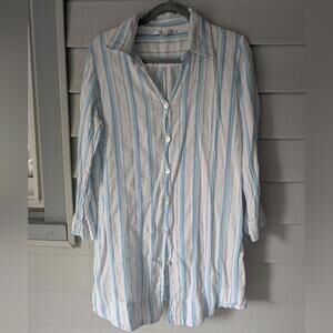 Oscar De La Renta Blue and White Striped Button-Up